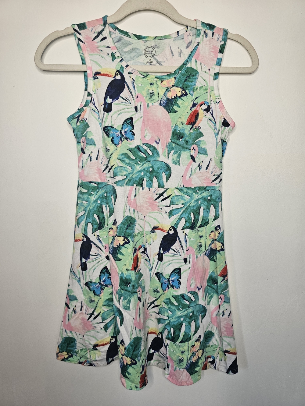 Wonder Nation Tropical Flamingo Toucan Dress Girls L 10/12
